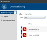 Ausschnitt des Softwarecenter unter Windows 10 mit den beiden Programm Adobe Reader DC und Acrobat Pro DC