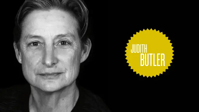 Schwarz-wei? Portr?t der am US-amerikanischen Philosophin Judith Butler, Frau mit Kurzhaarschnitt