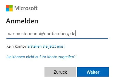 Ansicht Microsoft Anmeldung