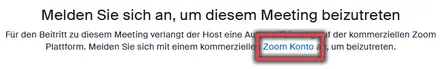 Ansicht Link zum Anmelden an einem Meeting